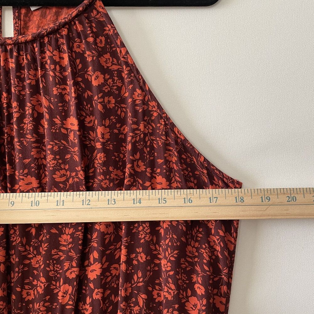 Old Navy Red Ditsy Floral Elastic Waist Tiered Hem Halter Maxi Dress Size L - Picture 5 of 12